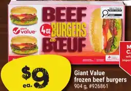Giant Tiger Giant Value frozen beef burgers offer