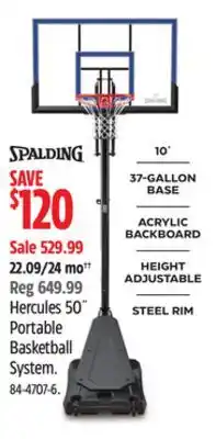 Canadian Tire Spalding Hercules 50˝ Portable Basketball System offer