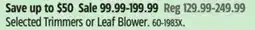 Canadian Tire Selected Trimmers or Leaf Blower offer