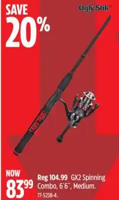 Canadian Tire Ugly Stik GX2 Spinning Combo, 6´6˝, Medium offer
