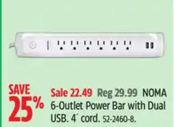 Canadian Tire NOMA 6-Outlet Power Bar with Dual USB offer