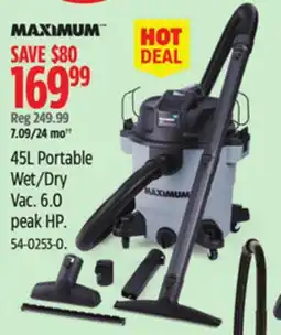 Canadian Tire 45L Portable Wet/Dry Vac. 6.0 peak HP offer