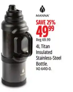Canadian Tire 4L Titan Insulated Stainless-Steel Bottle offer