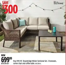 Canadian Tire For Living Bracebridge Wicker Sectional Set. 2 loveseats, corner chair and coffee table offer