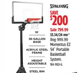 Canadian Tire Spalding Momentus EZ 54˝ Portable Basketball System offer