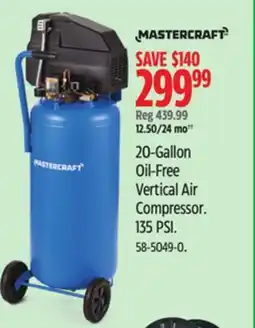 Canadian Tire Mastercraft 20-Gallon Oil-Free Vertical Air Compressor offer