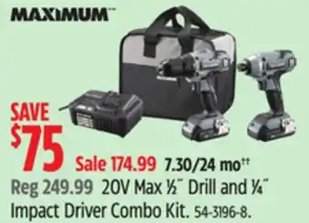 Canadian Tire 20V Max 1⁄2˝ Drill and 1⁄4˝ Impact Driver Combo Kit offer