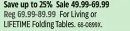 Canadian Tire For Living or LIFETIME Folding Tables offer