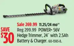 Canadian Tire Ego POWER+ 56V Hedge Trimmer, 24 with 2.5Ah Battery & Charger offer