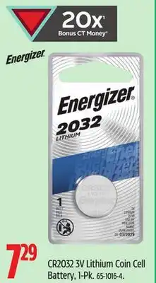 Canadian Tire Energizer CR2032 3V Lithium Coin Cell Battery offer