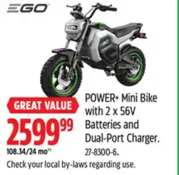 Canadian Tire Ego POWER+ Mini Bike with 2 x 56V Batteries and Dual-Port Charger offer