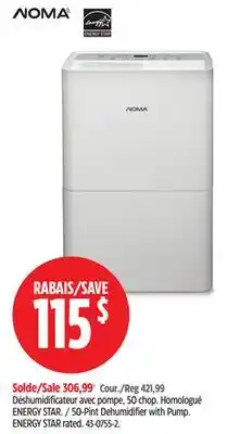 Canadian Tire 50-Pint Dehumidifier with Pump. ENERGY STAR rated offer