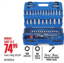 Canadian Tire Mastercraft Socket Set, 128 pc, SAE / Metric, CRV, Nickel Chrome Plating offer