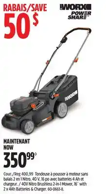 Canadian Tire 40V Nitro Brushless 2-in-1 Mower, 16 with 2 x 4Ah Batteries & Charger offer