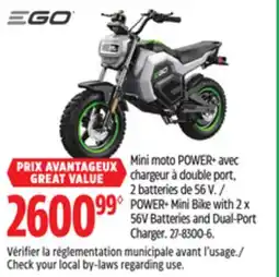Canadian Tire POWER+ Mini Bike with 2 x 56V Batteries and Dual-Port Charger offer