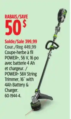 Canadian Tire EGO POWER+ 56V Brushless Cordless 16-in POWERLOAD String Trimmer with LINE IQ offer