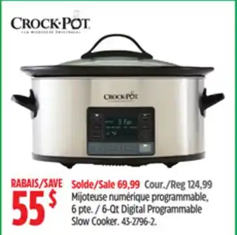 Canadian Tire Crock Pot 6-Qt Digital Programmable Slow Cooker offer