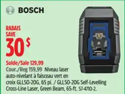 Canadian Tire Bosch GLL50-20G Self-Levelling Cross-Line Laser, Green Beam, 65-ft offer