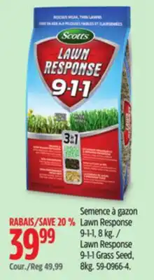 Canadian Tire Scotts Lawn Response 9-1-1 Grass Seed offer