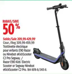 Canadian Tire Razor E90 Kids' Electric Scooter or Segway Ninebot eKickScooter C2 Pro offer