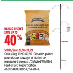 Canadian Tire Armstrong Selected Wild Bird Feed or Bird Feeder Station offer