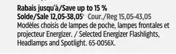 Canadian Tire Selected Energizer Flashlights, Headlamps and Spotlight offer