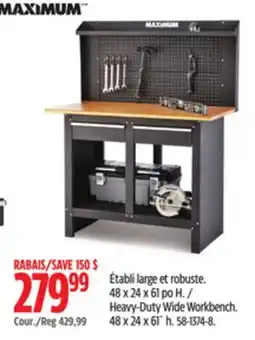 Canadian Tire Heavy-Duty Wide Workbench. 48 x 24 x 61˝ h offer
