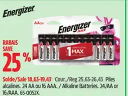 Canadian Tire Energizer Alkaline Batteries. 24/AA or 16/AAA offer