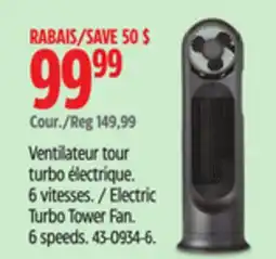 Canadian Tire Electric Turbo Tower Fan. 6 speeds offer