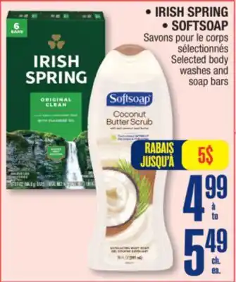 Jean Coutu IRISH SPRING, SOFTSOAP Selected body washes and soap bars offer