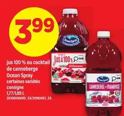Maxi JUS 100 % OU COCKTAIL DE CANNEBERGE OCEAN SPRAY, 1,77/1 offer
