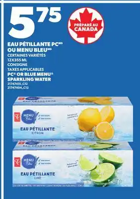 Provigo EAU PÉTILLANTE PC OU MENU BLEU, 12X355 ML | PC OR BLUE MENU SPARKLING WATER offer