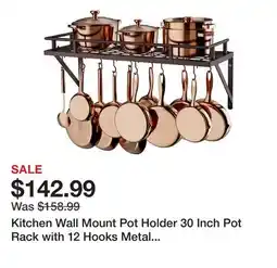 Wayfair Kitchen Wall Mount Pot Holder 30 Inch Pot Rack with 12 Hooks Metal Rectangle offer