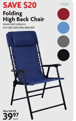 Home Hardware Folding High Back Chair offer