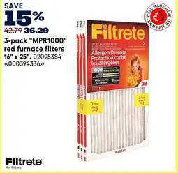 RONA Filtrete 3-pack MPR1000 red furnace filters 16 x 25 offer