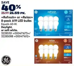 RONA GE Refresh or Relax 8-pack A19 LED bulbs offer
