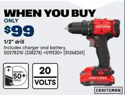 RONA CRAFTSMAN Drill Driver Cordless V20 1/2 drill offer
