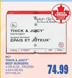 Wholesale Club THICK & JUICY BEEF BURGERS, 4 OR 6 OZ., 4.54/4 offer