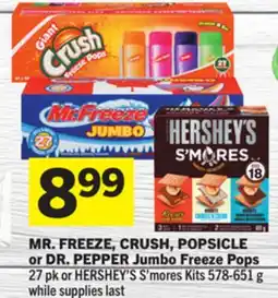 Foodland MR. FREEZE, CRUSH, POPSICLE or DR. PEPPER Jumbo Freeze Pops offer