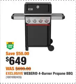 Home Depot EXCLUSIVE WEBER 4-Burner Propane BBQ offer