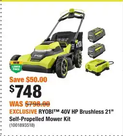 Home Depot EXCLUSIVE RYOBI 40V HP Brushless 21 Self-Propelled Mower Kit offer