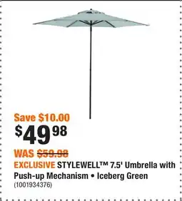 Home Depot EXCLUSIVE STYLEWELL 7.5' Umbrella with Push-up Mechanism • Iceberg Green offer