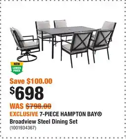 Home Depot EXCLUSIVE 7-PIECE HAMPTON BAY Broadview Steel Dining Set offer