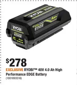 Home Depot EXCLUSIVE RYOBI 40V 4.0 Ah High Performance EDGE Battery offer