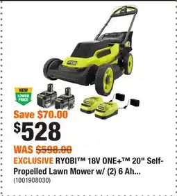Home Depot EXCLUSIVE RYOBI 18V ONE+ 20 Self-Propelled Lawn Mower w/ (2) 6 Ah Batteries & Chargers offer