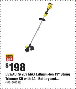 Home Depot DEWALT 20V MAX Lithium-Ion 13 String Trimmer Kit with 4Ah Battery and Charger offer