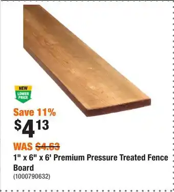 Home Depot 1 x 6 x 6' Premium Pressure Treated Fence Board offer