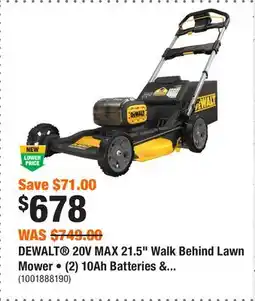 Home Depot DEWALT 20V MAX 21.5 Walk Behind Lawn Mower • (2) 10Ah Batteries & Charger offer