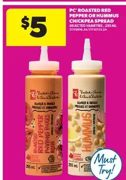 Real Canadian Superstore PC ROASTED RED PEPPER OR HUMMUS CHICKPEA SPREAD offer