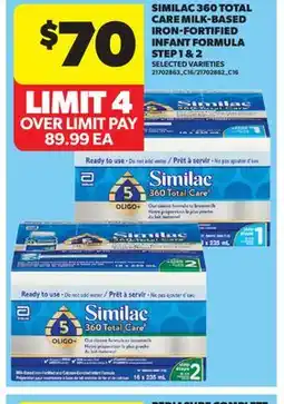 Real Canadian Superstore SIMILAC 360 TOTAL CARE MILK-BASED IRON-FORTIFIED INFANT FORMULA STEP 1 & 2 offer